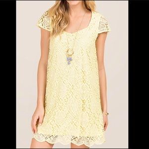 Francesca’s Collections Pastel Yellow Lace Sheath Dress XXS